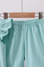 Green bunny applique shorts set