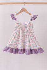 Purple floral smocked ruffle dress