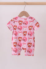 Pink bow baseball bamboo romper