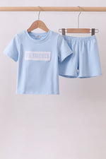 Blue big brother embroidery shorts set