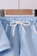 Blue brother embroidery pocket shorts set