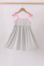 Pink seersucker farm animals embroidery ruffle dress