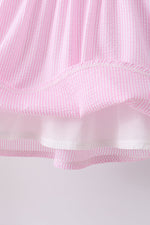 Pink seersucker animal smocked ruffle shorts set