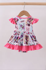 Pink character bamboo ruffle romper