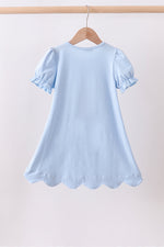 Blue floral boot applique scalloped dress