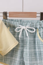 Yellow bunny applique plaid shorts set