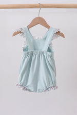 Blue floral bunny applique ruffle bubble