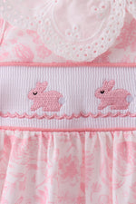 Pink bunny smocked lace collar dress
