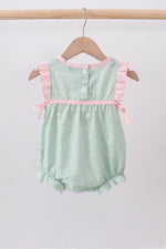 Green swiss dot cross sheep ruffle bubble