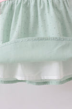 Green swiss dot cross sheep ruffle shorts set