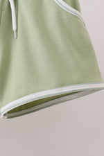 Sage stripe puppy embroidery shorts set