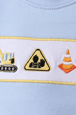 Blue engineering vehicle embroidery top