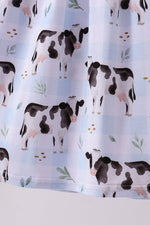 Blue cow print bamboo gingham dress