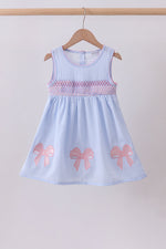 Blue seersucker bow smocked dress