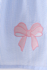 Blue seersucker bow smocked dress