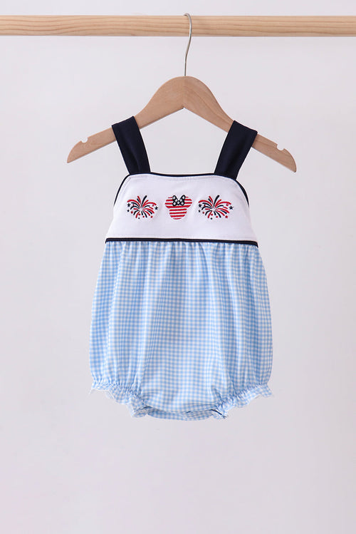 Blue character embroidery gingham bubble