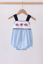 Blue character embroidery gingham bubble
