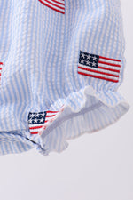Blue flag embroidery seersucker bow bubble