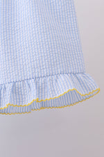 Blue lemon embroidery seersucker ruffle shorts set