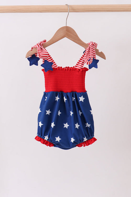 Blue star smocked ruffle bubble