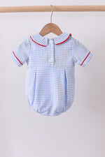 Blue flag smocked peter pan collar gingham bubble