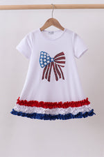 White bow sequin ruffle dress