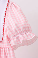 Pink flag embroidery gingham ruffle shorts set