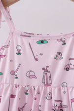 Pink golf print tiered dress