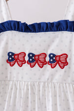 Navy bow applique ruffle dress