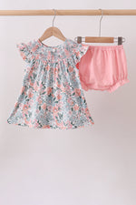 Pink Floral Smocked Bloomer Set