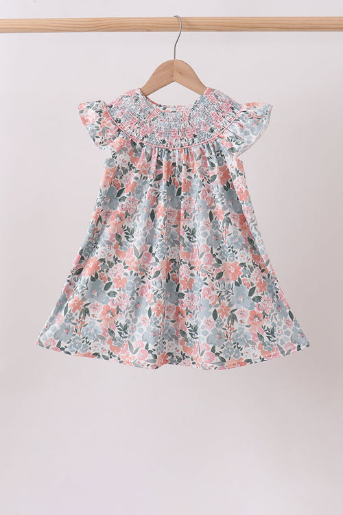 Pink Floral Smocked dress
