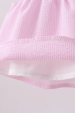 Pink stripe seersucker strawberry smocked bloomer set