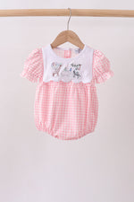 Pink Gingham Animal Embroidered Bubble