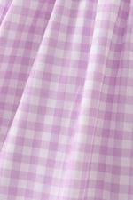 Purple floral embroidery gingham ruffle dress