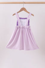 Purple floral embroidery gingham ruffle dress