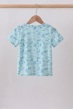 Blue beach print pocket top
