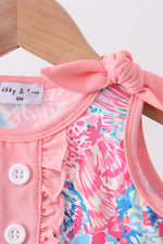 Pink tropical floral print ruffle bow bubble