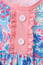 Pink tropical floral print ruffle bow bloomer set