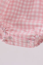 Pink strawberry embroidery gingham bubble