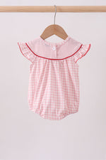Pink strawberry embroidery gingham bubble