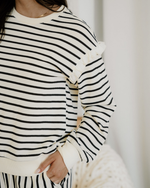 Talia Stripe Ruffle Trim Drop Shoulder Top Drawstring Loose Pant Set