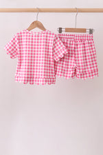 Pink gingham scalloped shorts set