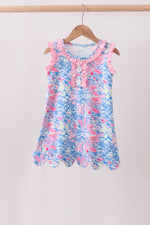 Watercolor floral ruffle scalloped dress