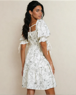 Cleo Square Neck Shirred Back Puff Sleeve Mini Dress