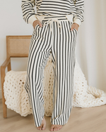 Talia Stripe Ruffle Trim Drop Shoulder Top Drawstring Loose Pant Set