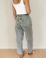 Shiloh Acid Wash Barrel Fit Denim Pants with Waist String - Gray