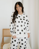 Polka Dot Print Drop Shoulder Pullover Drawstring Jogger Pant Set - Beige