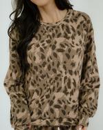 Reese Leopard Print Pullover Drawstring Loose Pants Set - Brown