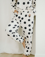 Polka Dot Print Drop Shoulder Pullover Drawstring Jogger Pant Set - Beige