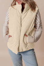 Scottie Solid Color Corduroy Puffer Vest Coat - Beige